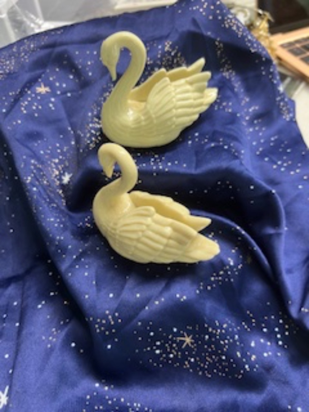 Pair of Vintage Lenox Porcelain Swan Cake Toppers/ Card Holders